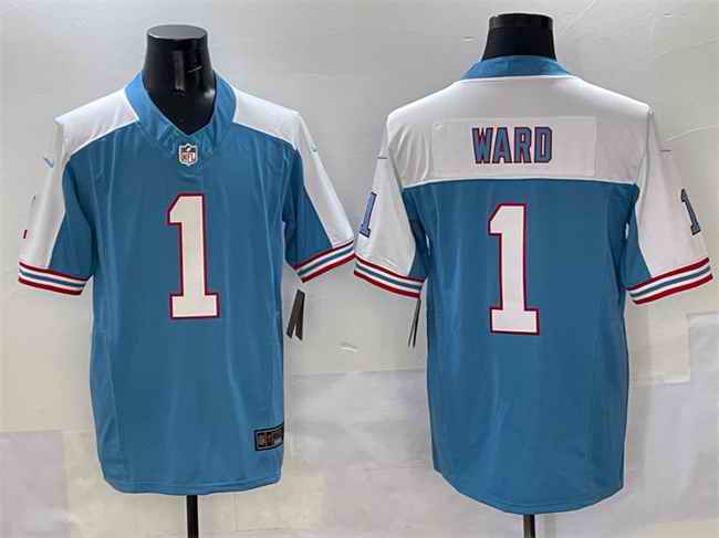 Men's Tennessee Titans #1 Cameron Ward Blue/White 2025 Draft F.U.S.E. Vapor Limited Stitched Football Jersey